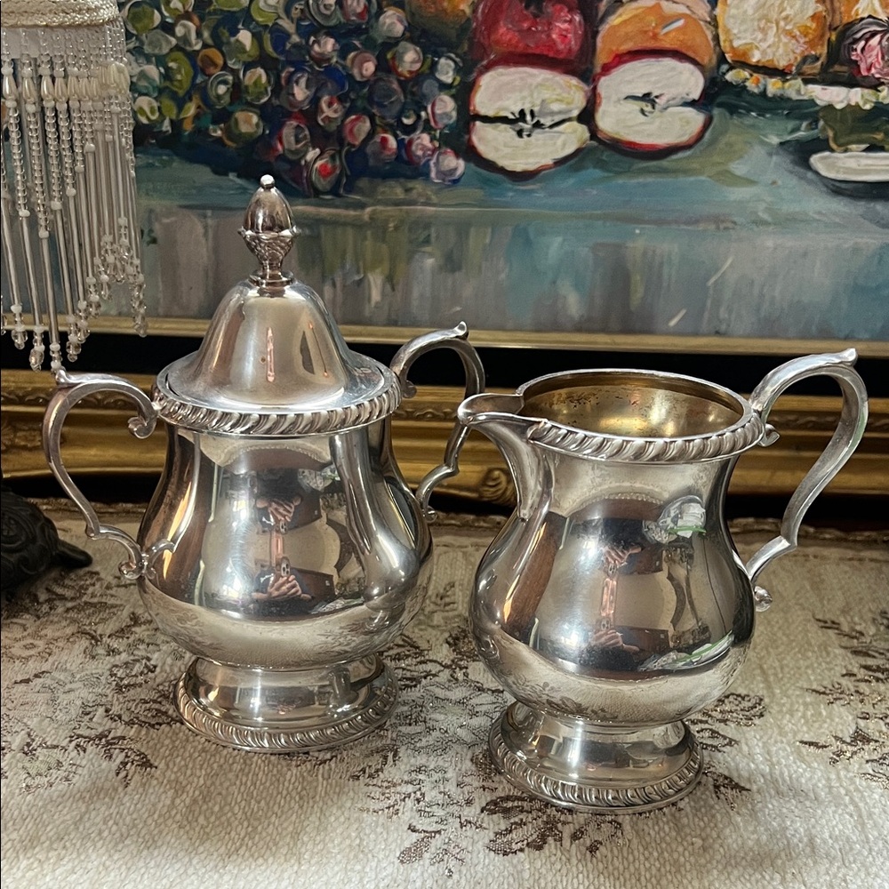 Vintage Wallace Silver-plated Sugar Bowl and Creamer Set